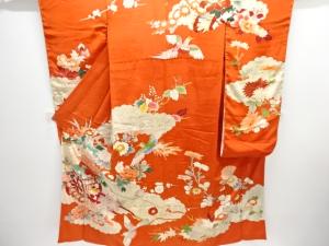 大正ロマン　紋錦紗　花車模様刺繍一つ紋振袖
